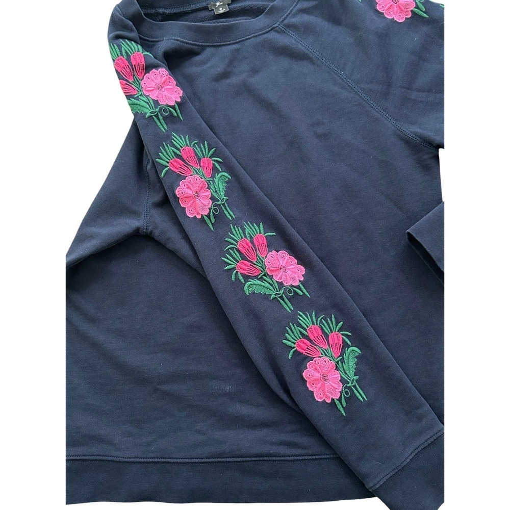 J.Crew Embroidered Floral Sweatshirt Navy Pink Flowers Women's Size S Cotton - Picture 7 of 10
